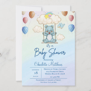 Invitación Baby Shower de arcoiris de barrido azul lindo