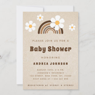 Invitación Baby Shower de arena floral marrón arco iris y mar