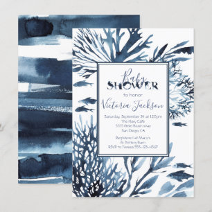 Invitación Baby Shower de arrecifes de coral azul y blanco de