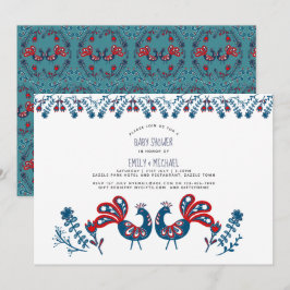 Invitación Baby Shower de arte popular invita a las aves esca