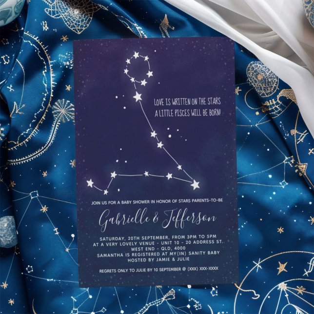 Invitación Baby Shower de astrología de Pisces (Celebrate with the star sign your little one will be born under. Nature takes its course.)