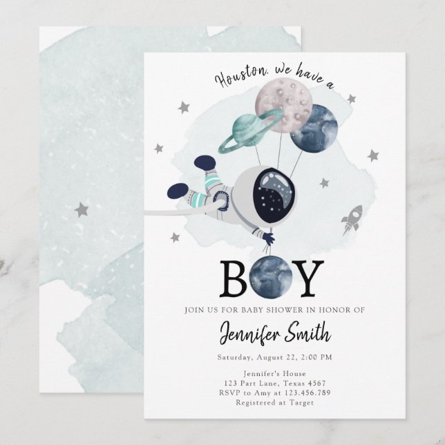 Invitación Baby Shower de Astronauta Boy (Anverso / Reverso)
