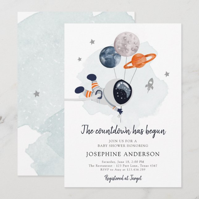Invitación Baby Shower de Astronauta Boy (Anverso / Reverso)