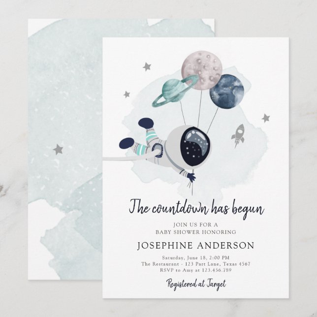 Invitación Baby Shower de Astronauta Boy (Anverso / Reverso)