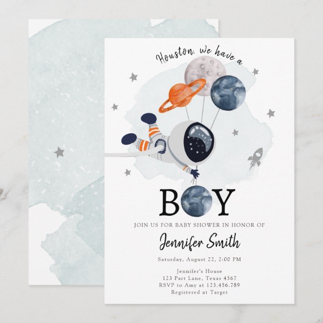 Invitación Baby Shower de Astronauta Boy (Anverso / Reverso)