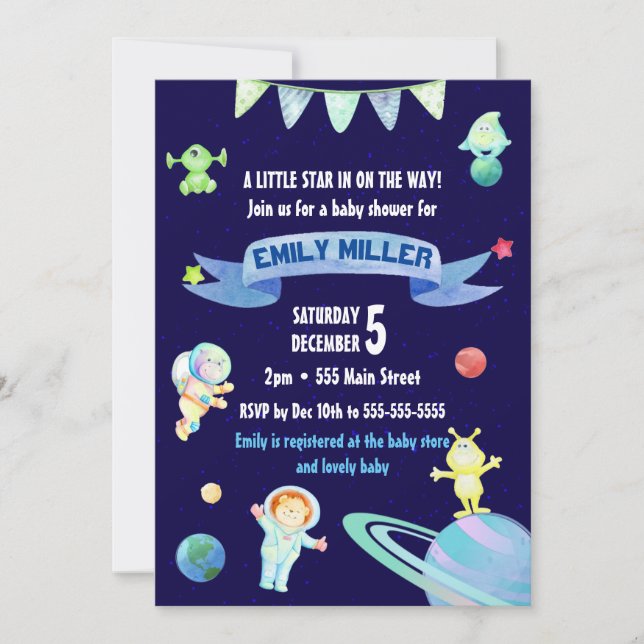 Invitación Baby Shower de astronauta de color de a (Anverso)
