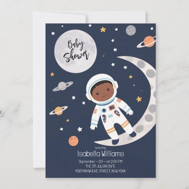 Invitación Baby Shower de astronautas del espacio ultraterres (Anverso)