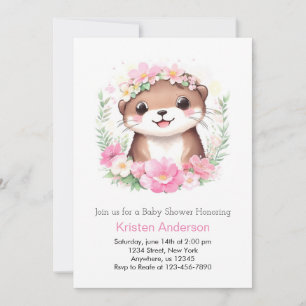 Invitación Baby Shower de Aventura de Otter Rosa Whimsical Ch