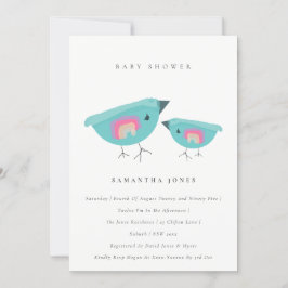 Invitación Baby Shower de Aves Azules Arcoiris de Mano Corta