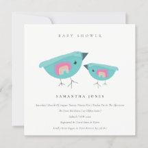 Baby Shower de Aves Azules Arcoiris de Mano Corta