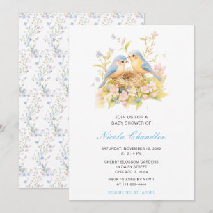 Invitación Baby Shower de aves de primavera