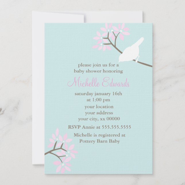 Invitación Baby Shower de Aves Elegantes (Anverso)