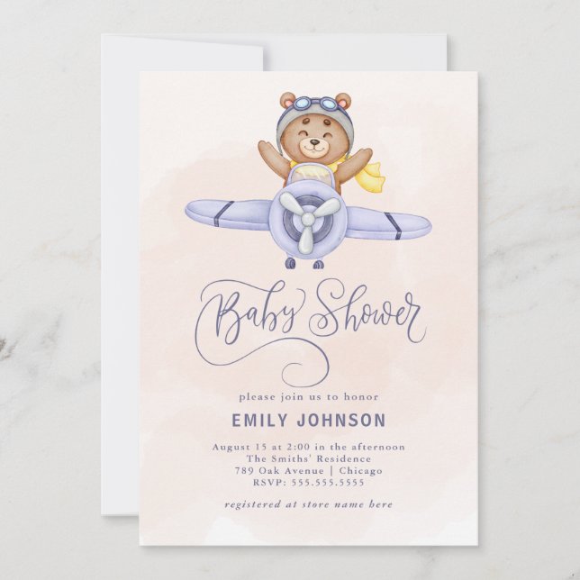 Invitación Baby Shower de avión acuático (Anverso)