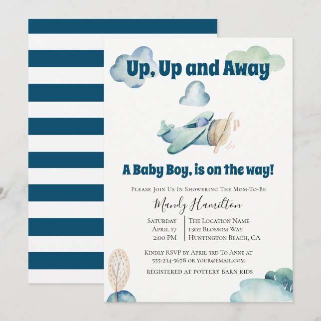 Invitación Baby Shower De Avión Arriba Y Afuera (Anverso / Reverso)