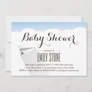 Invitación Baby Shower de avión de papel volador simple