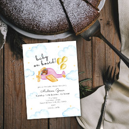 Invitación Baby Shower de avión piloto con globo aerostático 