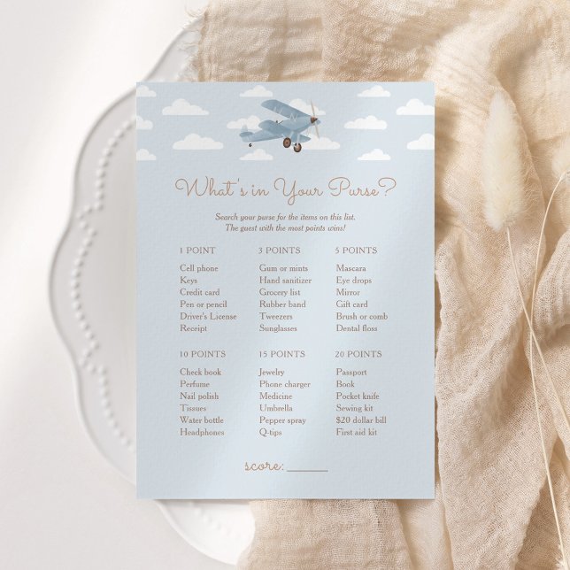 Invitación Baby Shower de avión qué hay en tu juego de bolsos (Subido por el creador)
