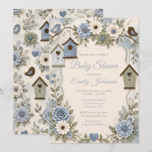 Invitación Baby Shower de Azul Polvo y Verde Salvia