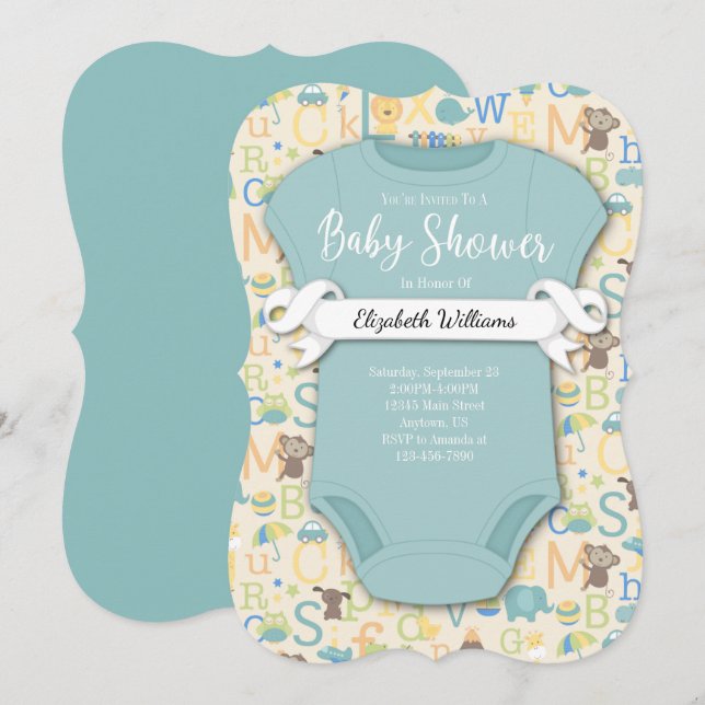 Invitación Baby Shower de Baby Alphabet ABC (Anverso / Reverso)