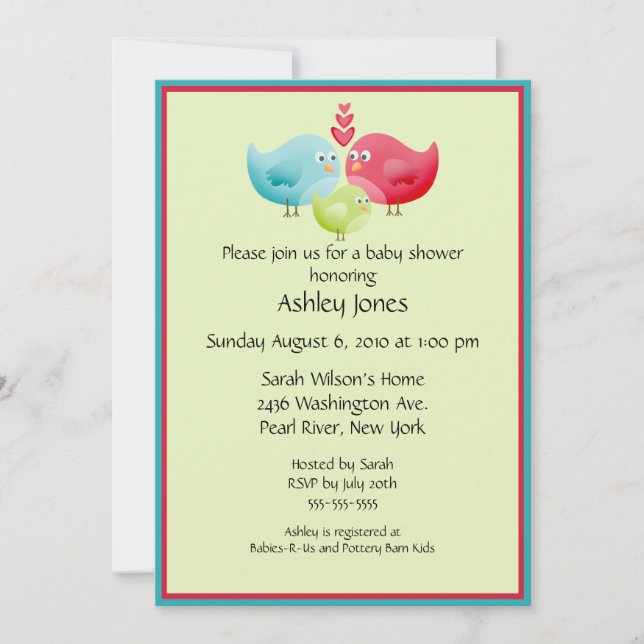 Invitación Baby Shower de Baby Birds (Anverso)