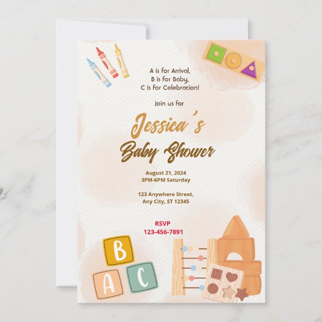 Invitación Baby Shower de Baby Blocks (Anverso)