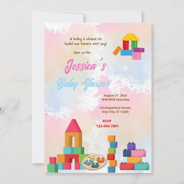 Invitación Baby Shower de Baby Blocks (Anverso)