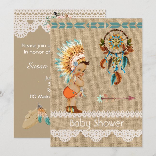 Invitación Baby Shower de Baby Boy Nativo Estadoun (Anverso / Reverso)