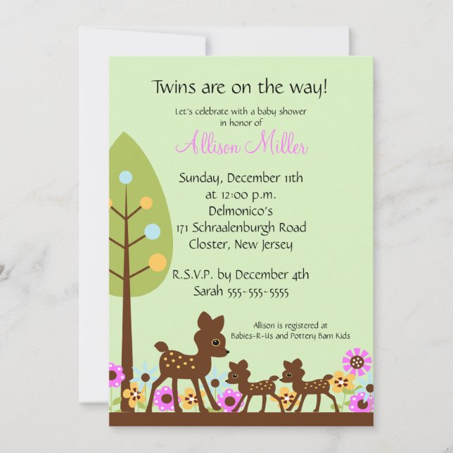 Invitación Baby Shower de Baby Deer TWINS (Anverso)