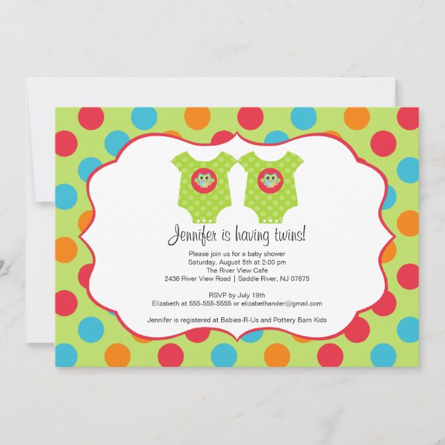 Invitación Baby Shower de Baby Owl Clothes Twins (Anverso)