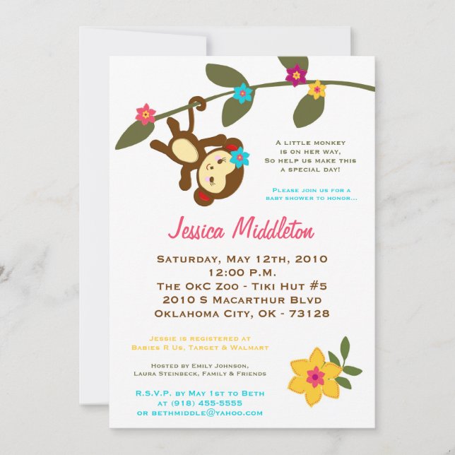 Invitación Baby Shower de baile de mono de gamo 5x (Anverso)