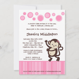 Invitación Baby Shower de baile de mono rosado las