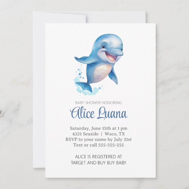 Invitación Baby Shower de ballena acuática bajo el mar (Anverso)
