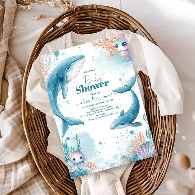 Invitación Baby Shower de ballena acuática bajo el mar (Subido por el creador)