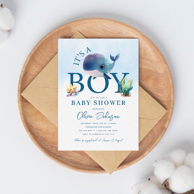 Invitación Baby Shower de ballena acuática bajo el mar (Subido por el creador)