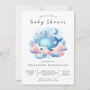 Invitación Baby Shower de ballena digital acuarela