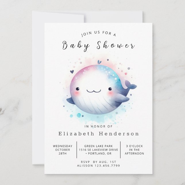 Invitación Baby Shower de ballena digital clásica (Anverso)