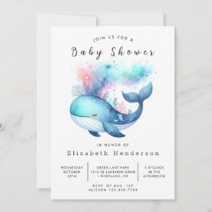 Invitación Baby Shower de ballena digital de mar