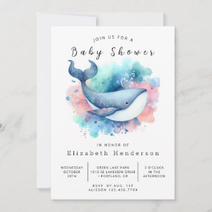 Invitación Baby Shower de ballena digital de mar