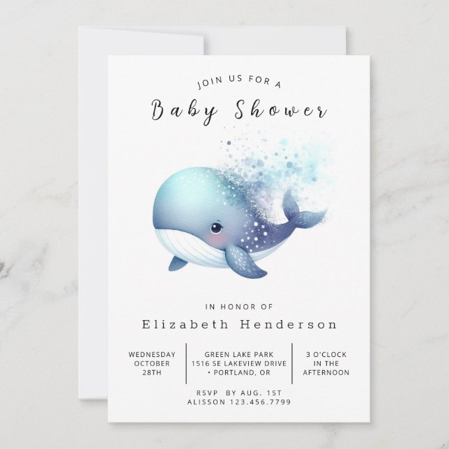 Invitación Baby Shower de ballena digital de mar (Anverso)