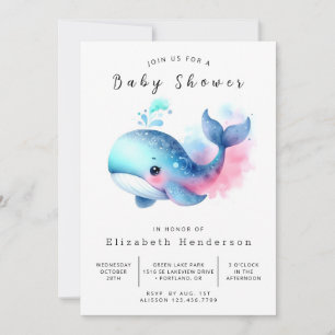 Invitación Baby Shower de ballena digital de moda