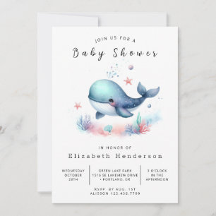 Invitación Baby Shower de ballena digital de moda