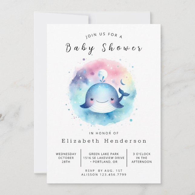 Invitación Baby Shower de ballena digital de moda (Anverso)