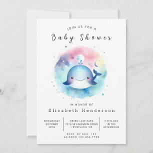 Invitación Baby Shower de ballena digital de moda