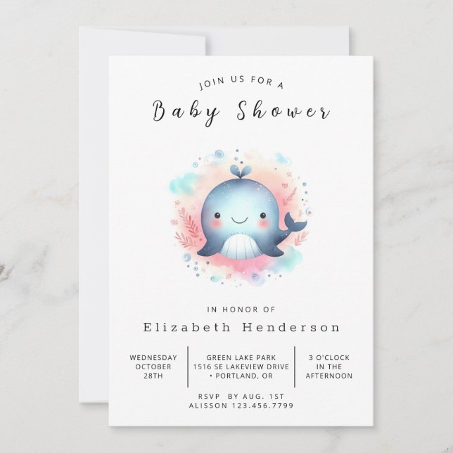 Invitación Baby Shower de ballena digital encantada (Anverso)