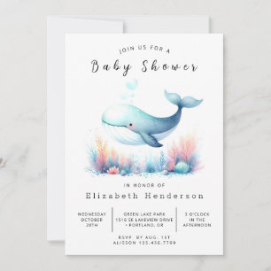 Invitación Baby Shower de ballena digital nautical