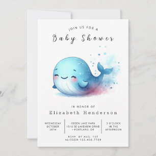 Invitación Baby Shower de ballena digital neutral de género