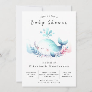 Invitación Baby Shower de ballena digital oceánica