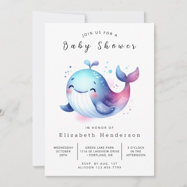 Invitación Baby Shower de ballena digital rusa (Anverso)