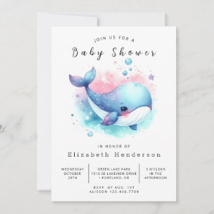 Invitación Baby Shower de ballena digital simple