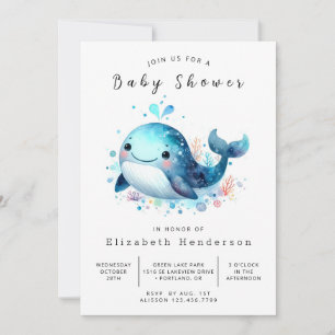 Invitación Baby Shower de ballena digital simple